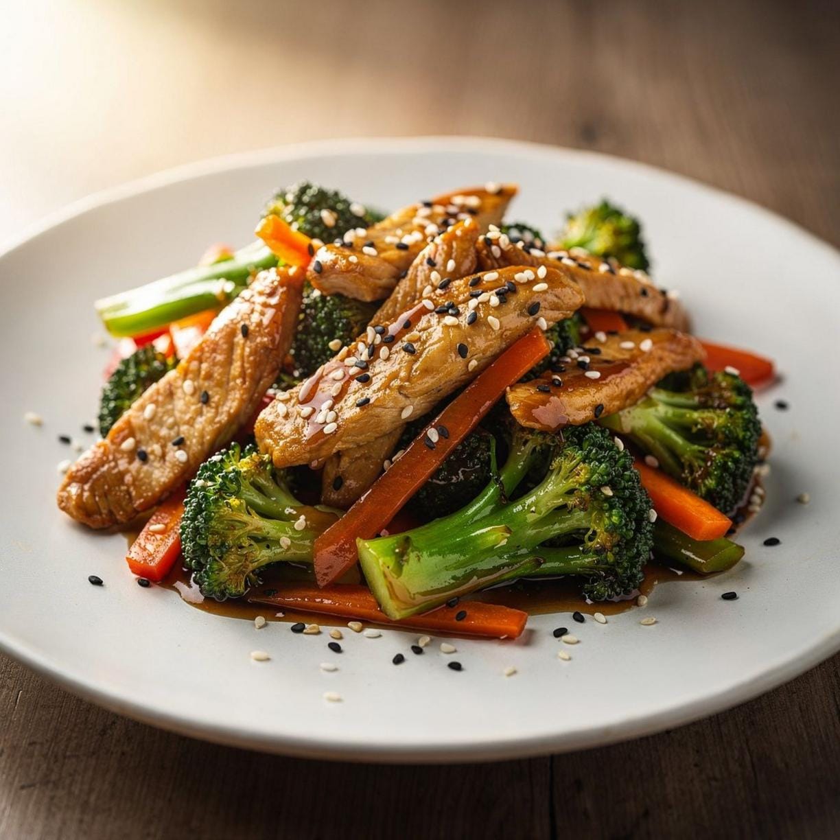 Hähnchen Stir-Fry mit Brokkoli und Sesam