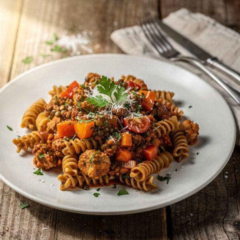 Puten-Bolognese mit Linsen-Pasta
