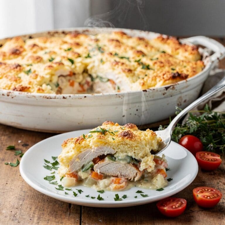 Hähnchenbrust Auflauf mit Hüttenkäse-Kruste
