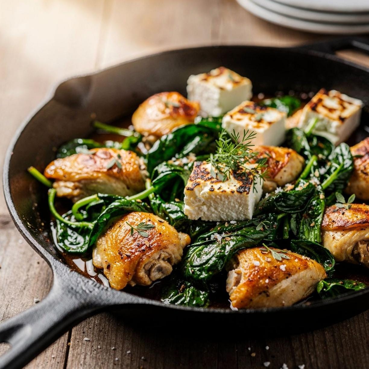 Hähnchen-Feta-Pfanne mit Spinat