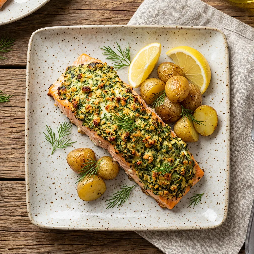 Gebackener Lachs mit Kräuterquark-Kruste
