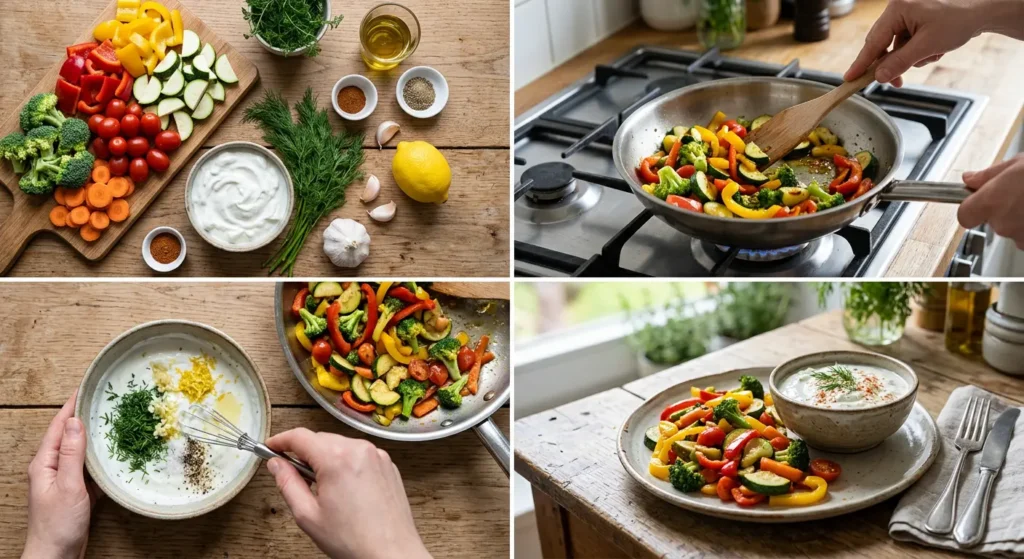 Griechischer Joghurt Dip mit Gemüse Pfanne