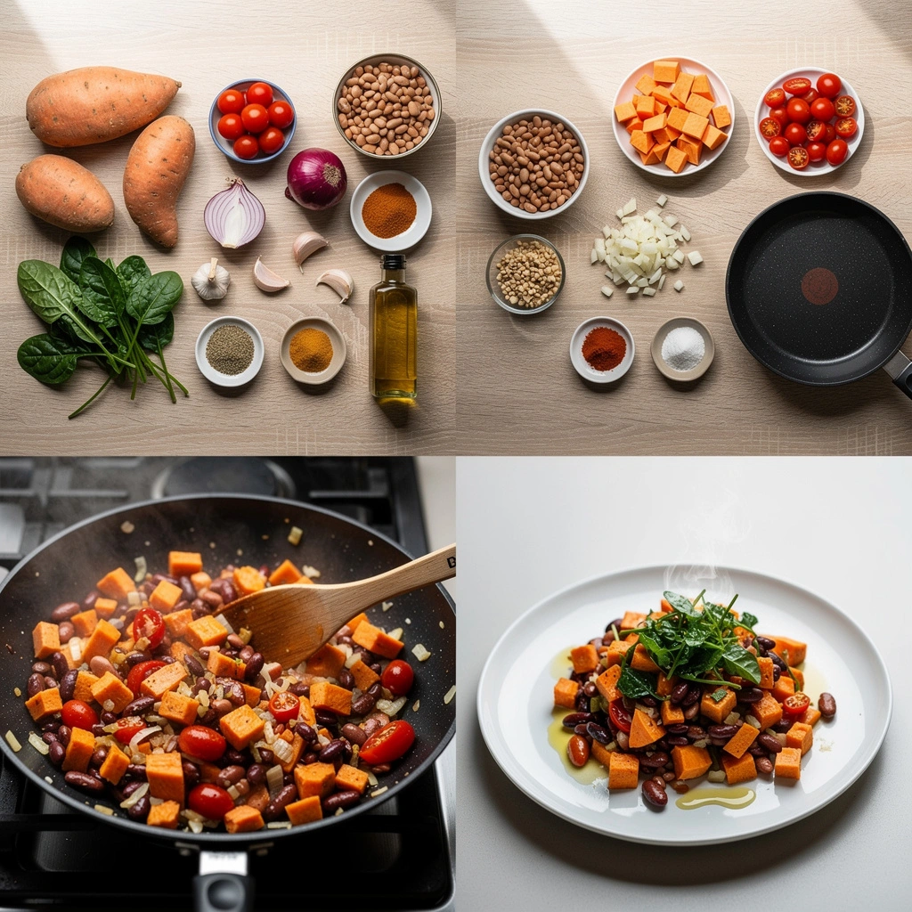 High Protein Süßkartoffel Bohnen Pfanne