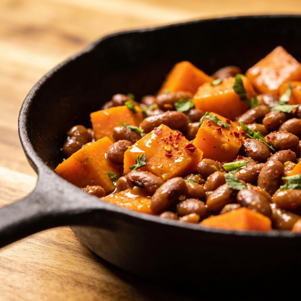 High Protein Süßkartoffel Bohnen Pfanne