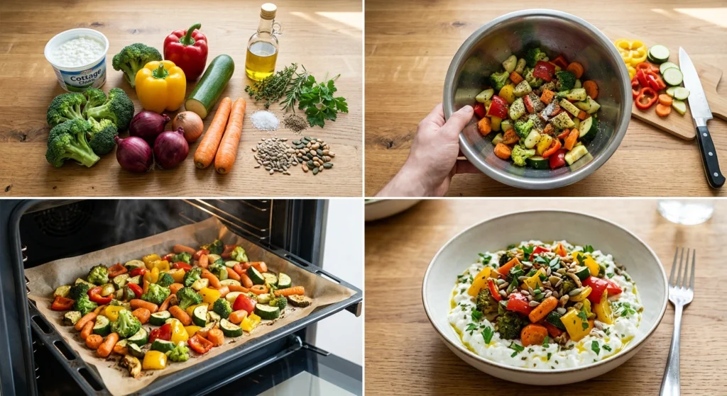 Hüttenkäse Bowl mit geröstetem Gemüse