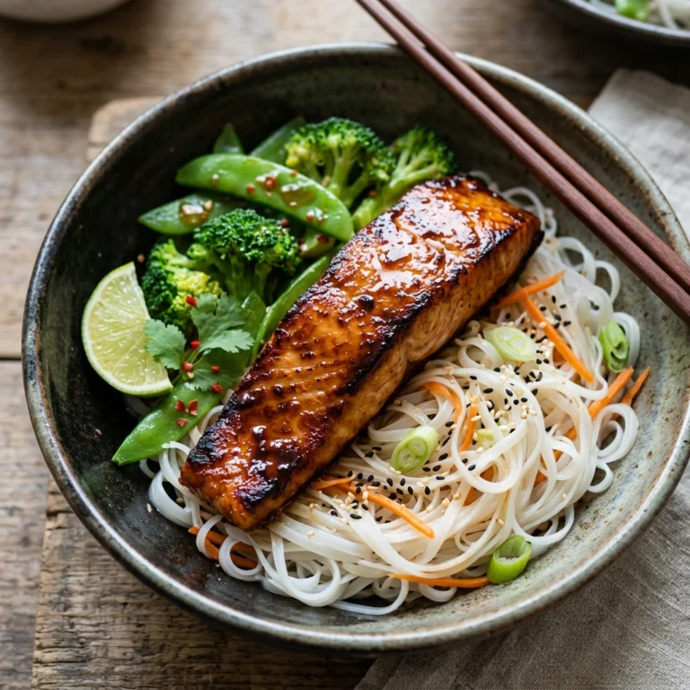 Lachs-Teriyaki mit Reisnudeln