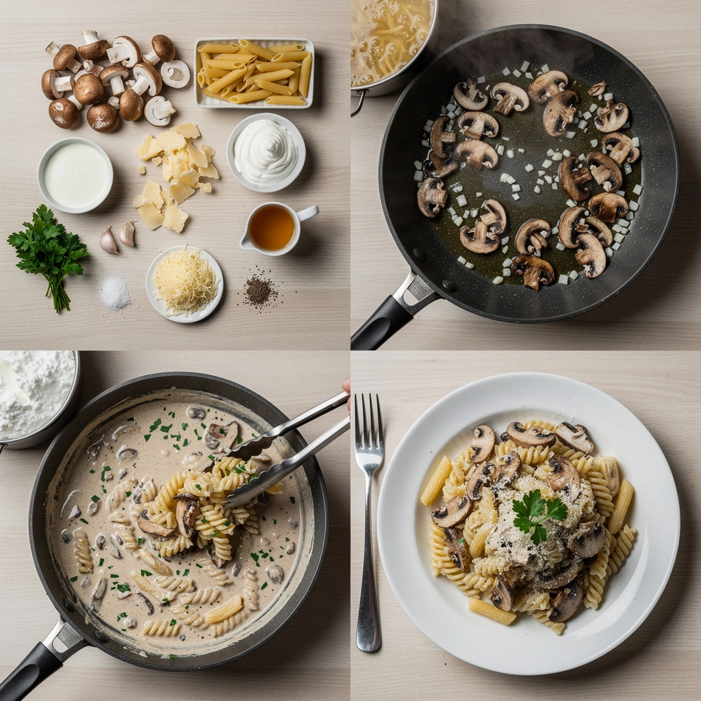 Proteinreiche Champignon Rahm Pasta