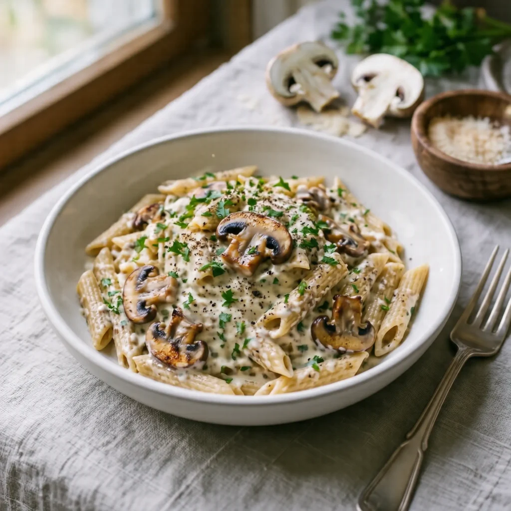 Proteinreiche Champignon Rahm Pasta