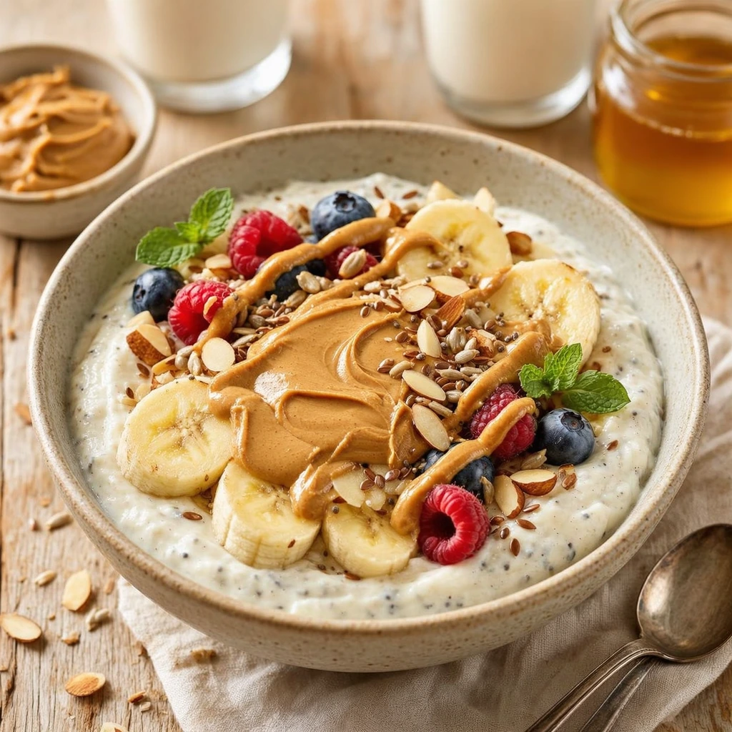 Proteinreiche Frühstücks Bowl mit Erdnussbutter