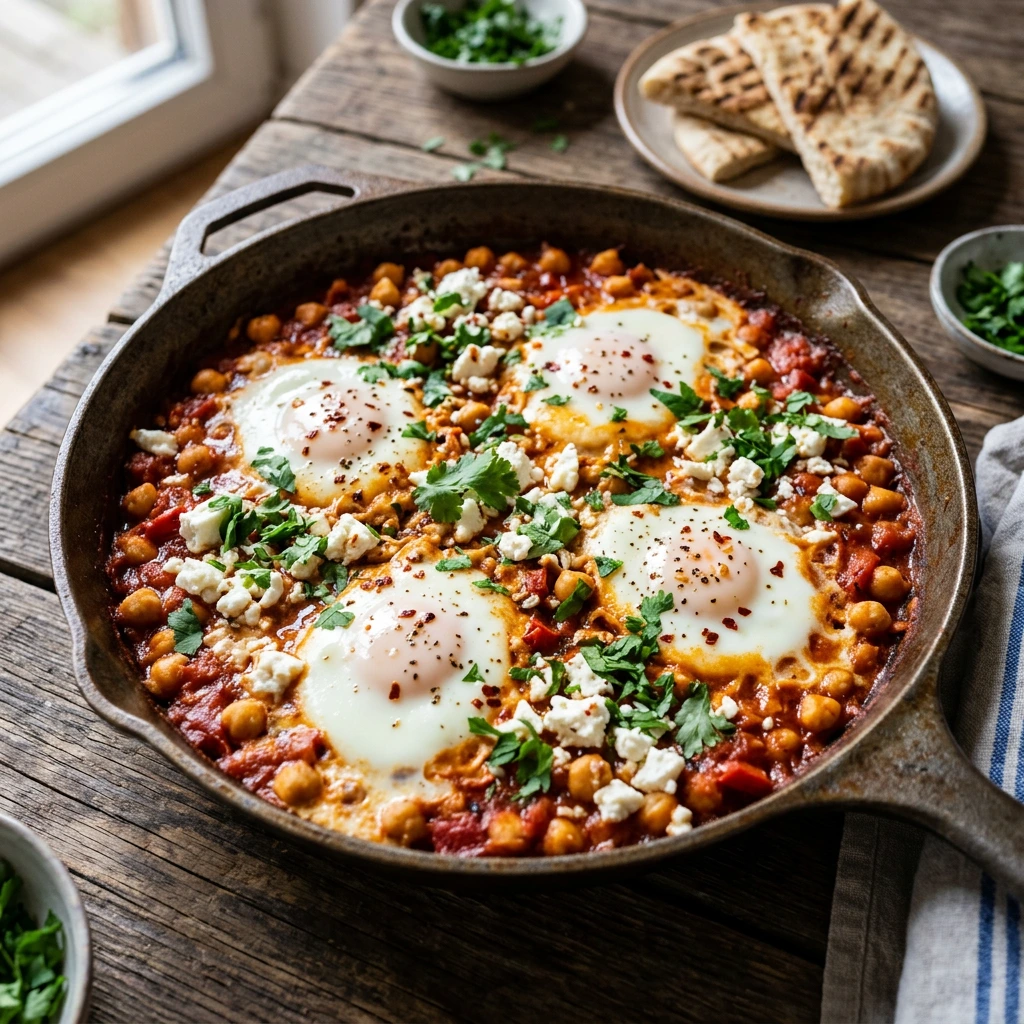 Shakshuka mit Feta und Kichererbsen