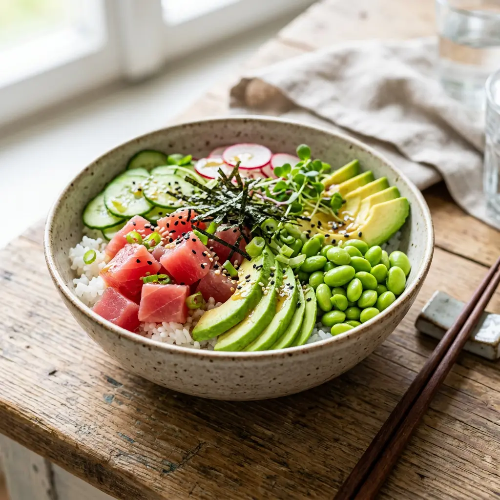 Thunfisch Bowl mit Avocado und Edamame